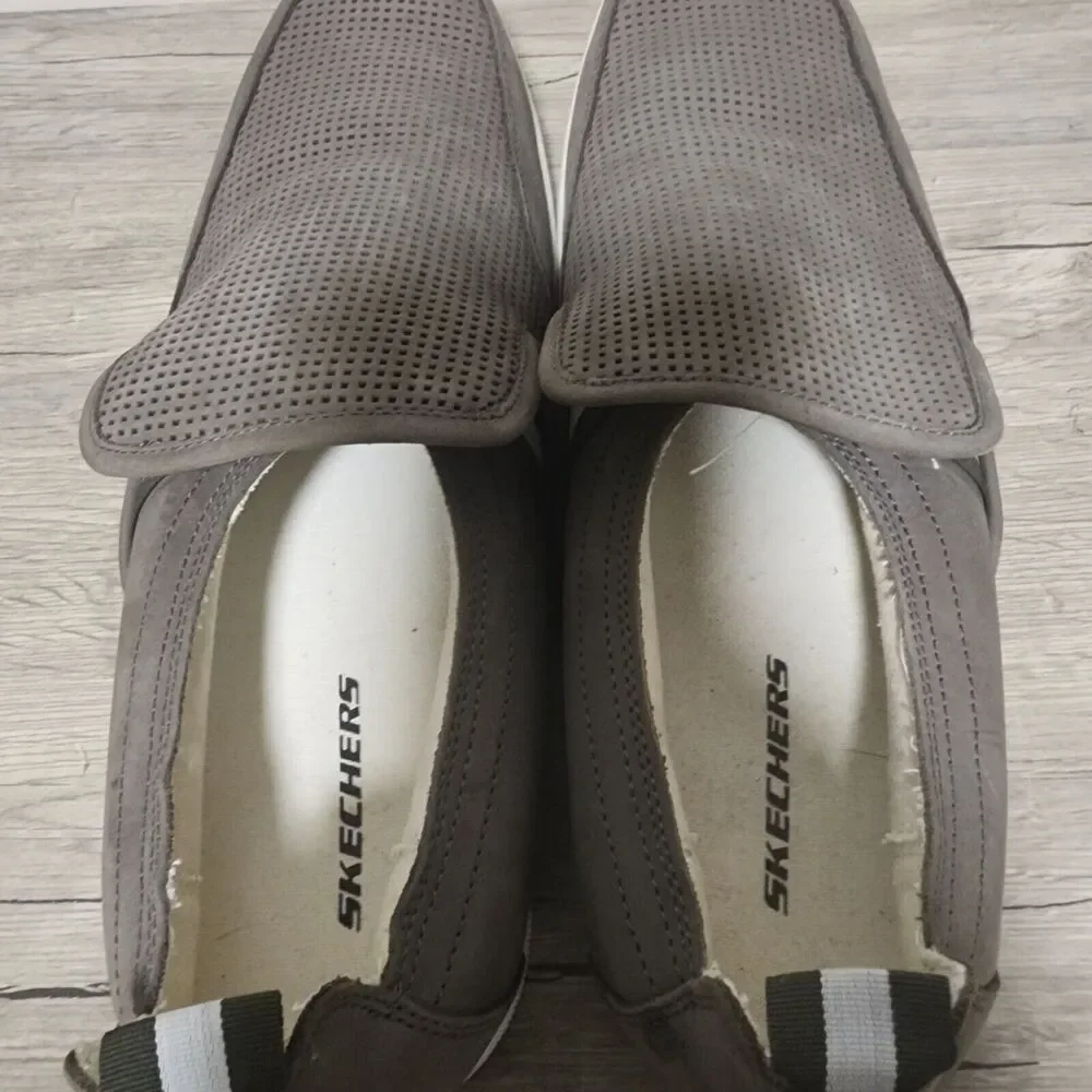 Skechers SN 62240 GRY Leather Upper Balance Slip-On Gray Men's Shoes Size 12